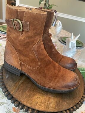 Born Brown Suede Distressed Ankle Boots with Buckle Size 7